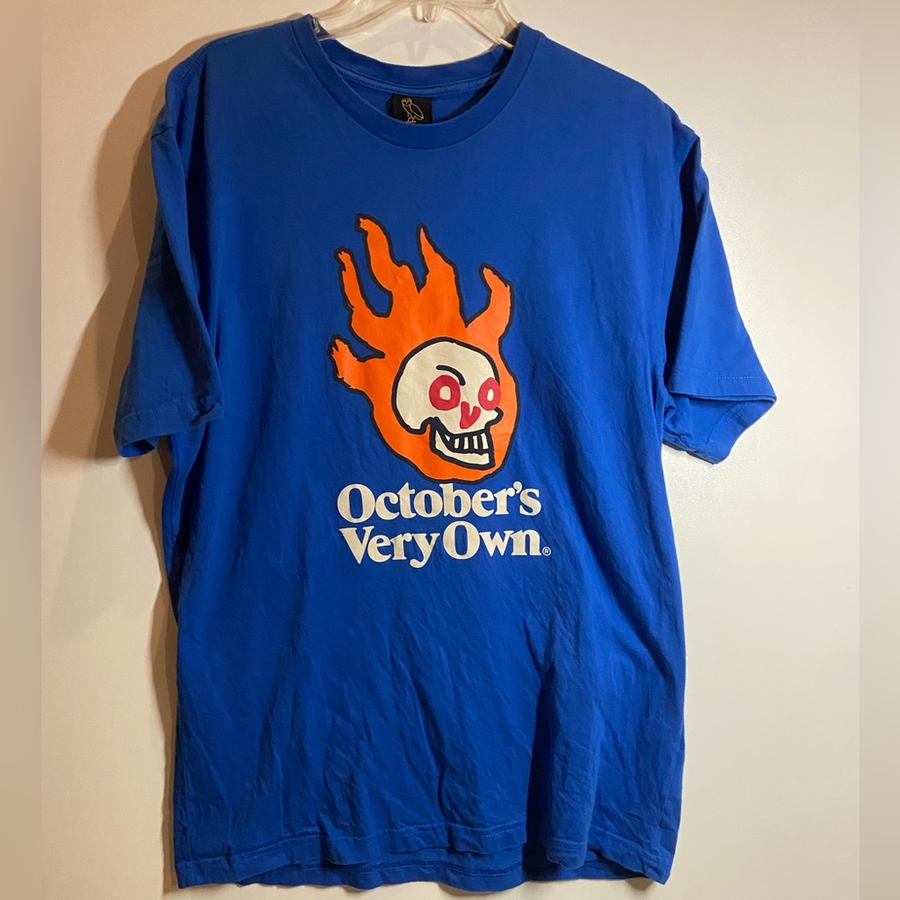 OVO Blue Flaming Skull Graphic T-Shirt